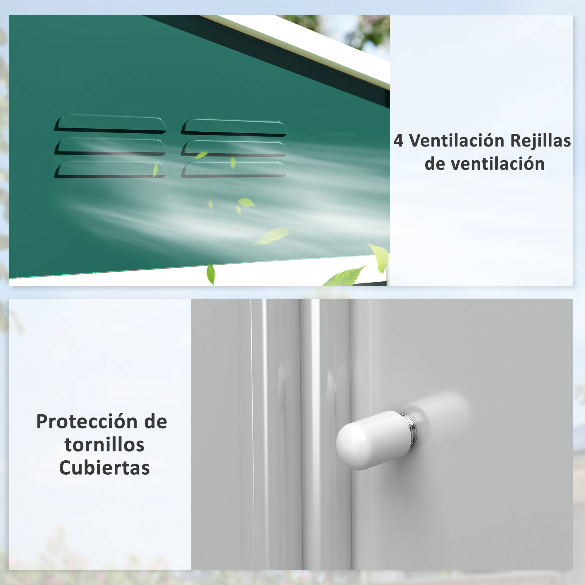 Abri de jardin extérieur 3,6 m² (236 x 171 x 191 cm) avec portes coulissantes et aérations, vert - Image 8