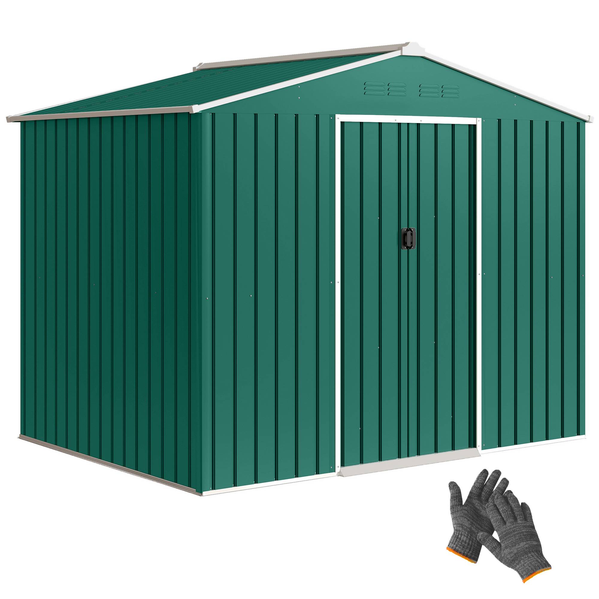 Abri de jardin extérieur 3,6 m² (236 x 171 x 191 cm) avec portes coulissantes et aérations, vert - Image 1