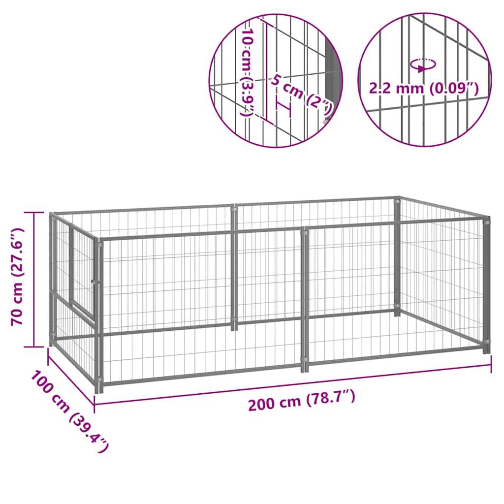 Vidaxl - Chenil Argenté 200x100x70 cm Acier vidaXL 150793 - Image 7