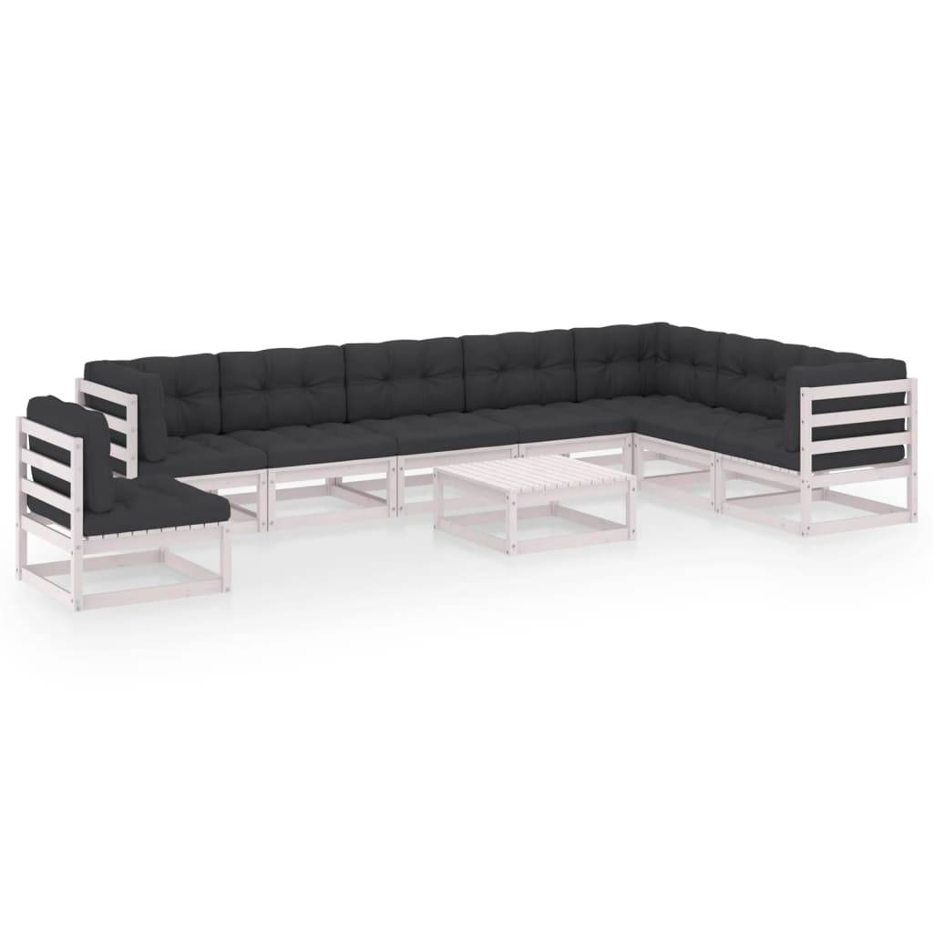 Helloshop26 - Salon de jardin meuble d'extérieur ensemble de mobilier 9 pièces avec coussins blanc bois de pin massif - Image 1