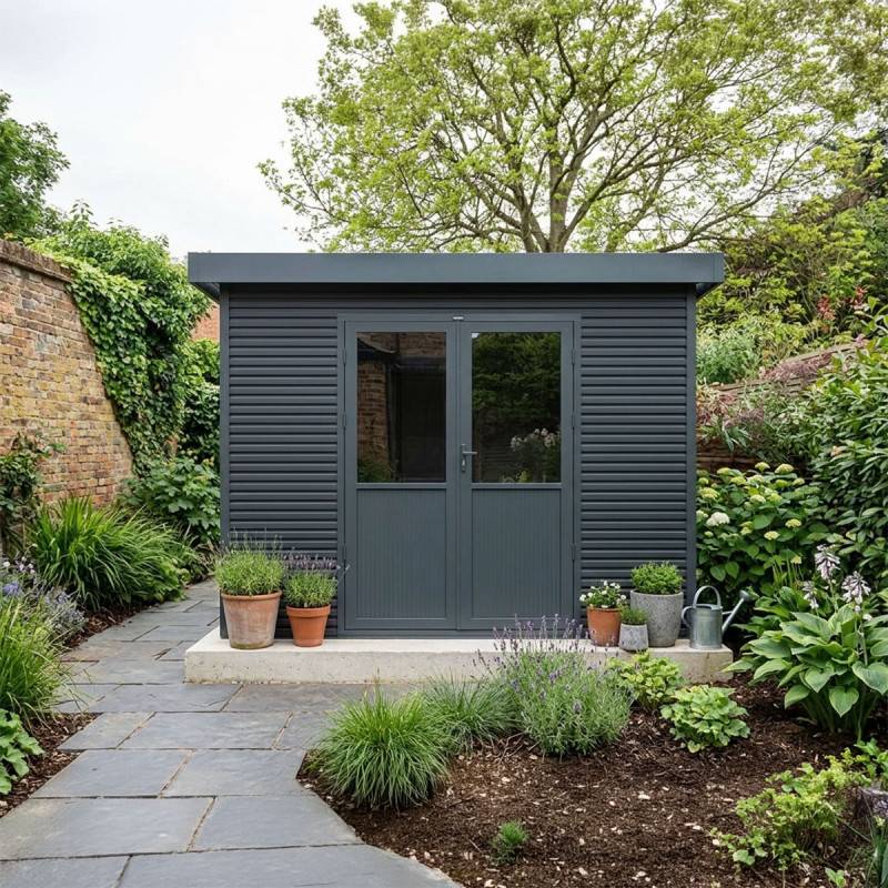 Barac - Abri de jardin en bois composite 28mm - Onyx 32 - 6m² - Gris - Image 7