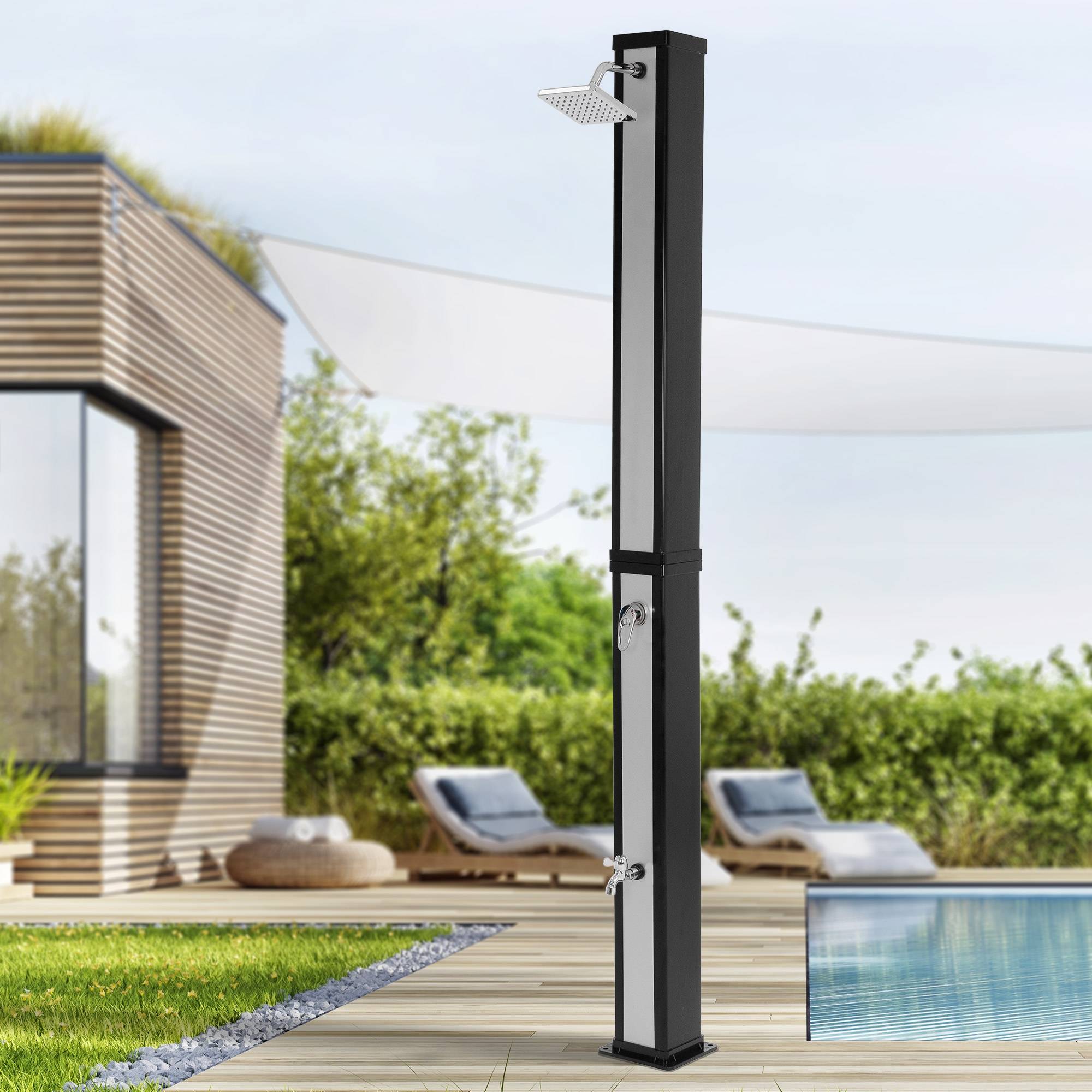Ml-Design - Douche solaire d'extérieur + douche à pied et pomme de douche noir/argent 40 L - Image 10