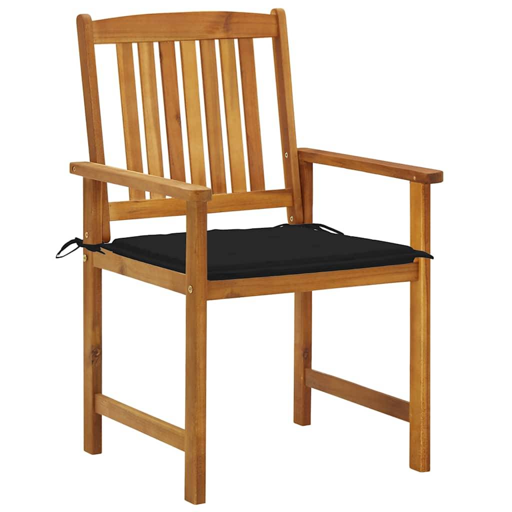 Chaise de jardin en bois d'acacia massif avec coussin noir 61 x 57 x 92 cm (lot de 2) - PANGIVO - Image 2