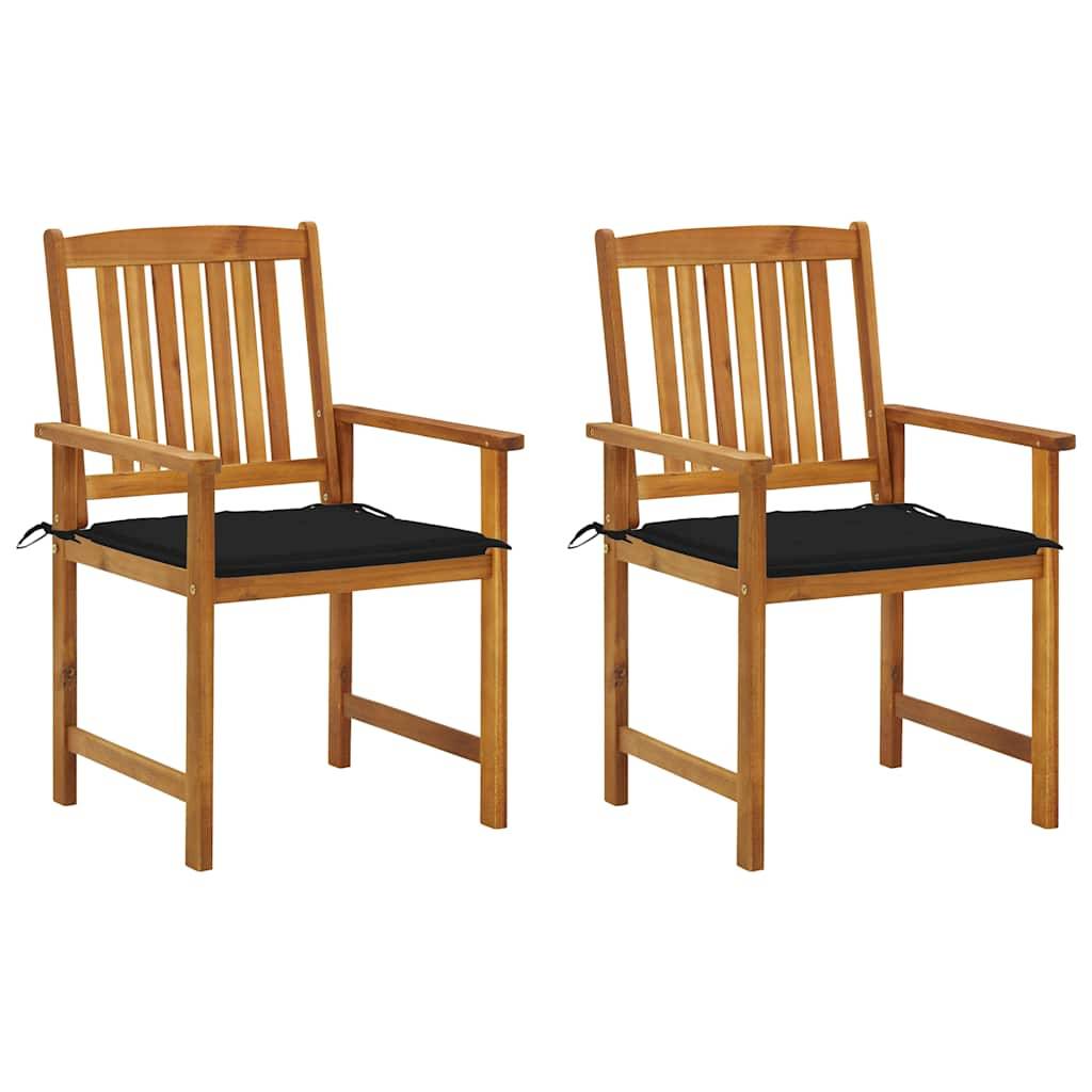 Chaise de jardin en bois d'acacia massif avec coussin noir 61 x 57 x 92 cm (lot de 2) - PANGIVO - Image 1