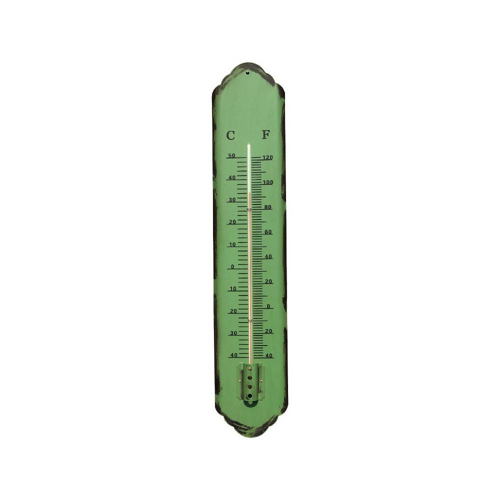 Grand thermomètre extérieur décoratif vintage jardin métal vert 61cm Chemin de campagne - Image 1