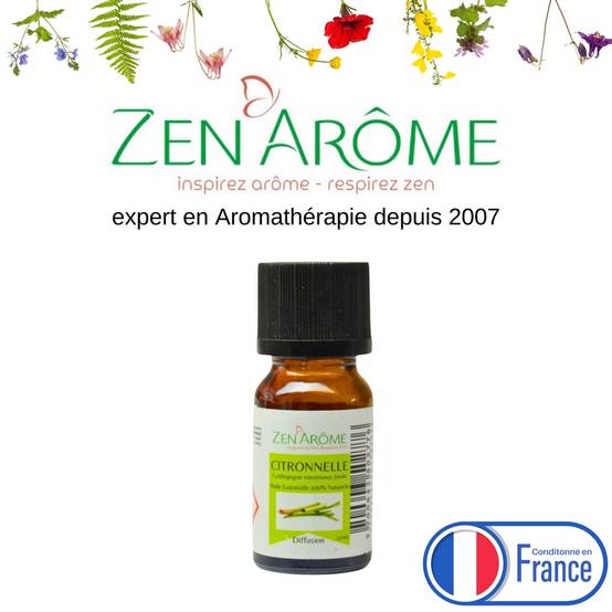 Huile Essentielle de Citronnelle – 100% Pure et Naturelle - Diffusion pour Aromathérapie – 10ml – Conditionné en France - Zen'Arôme - Image 1