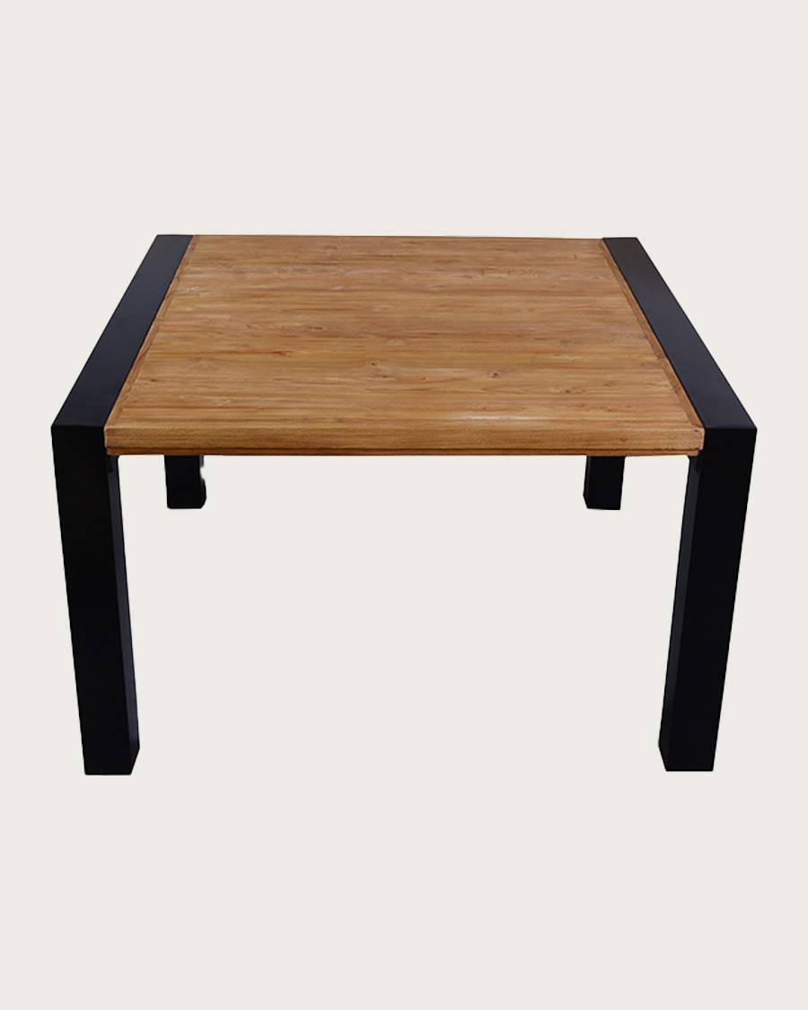 Arche - Table repas carrée en teck massif et métal L130 cm 8 pers. - UNIQKA - Image 7