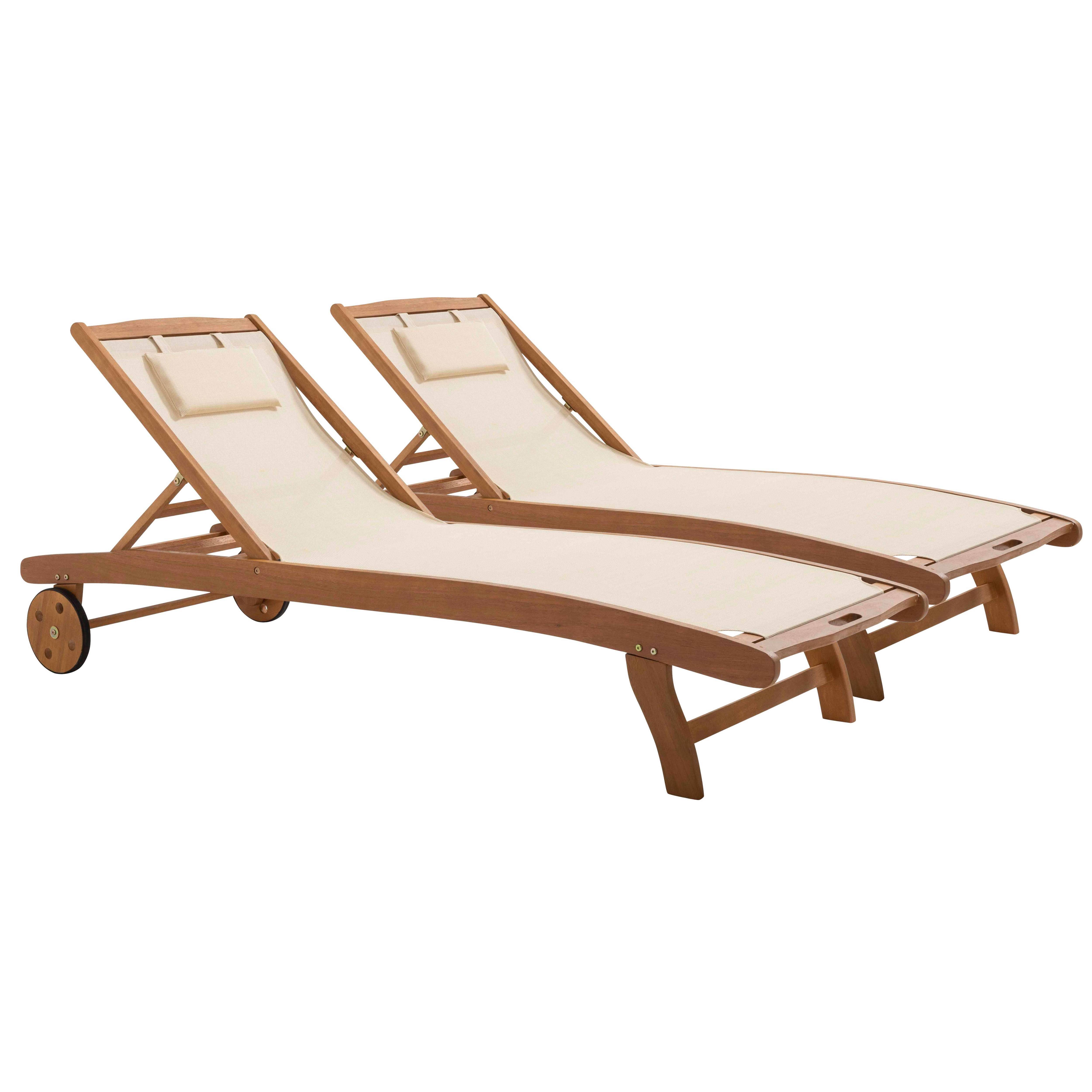 Oviala - Lot de 2 bains de soleil en bois inclinable avec roues écru Aubagne - Oviala - Image 1