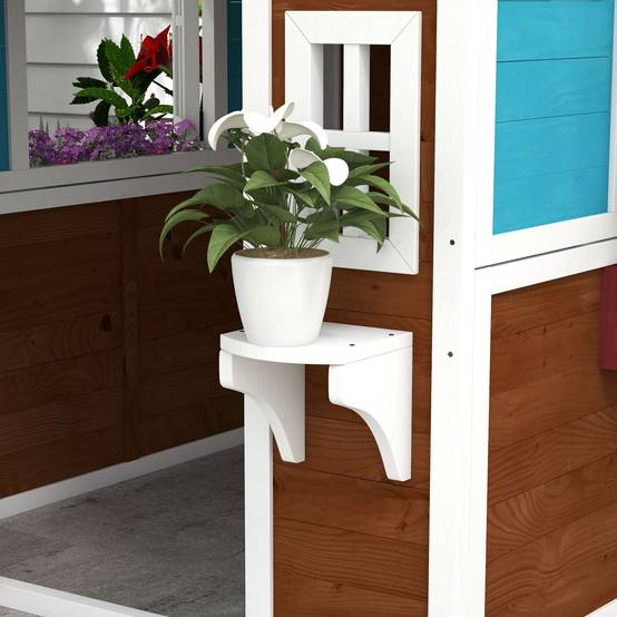 Cabane enfant extérieur maison enfant extérieure avec porte fenêtres et jardinières 114 x 126,4 x 135 cm Marron - Image 10