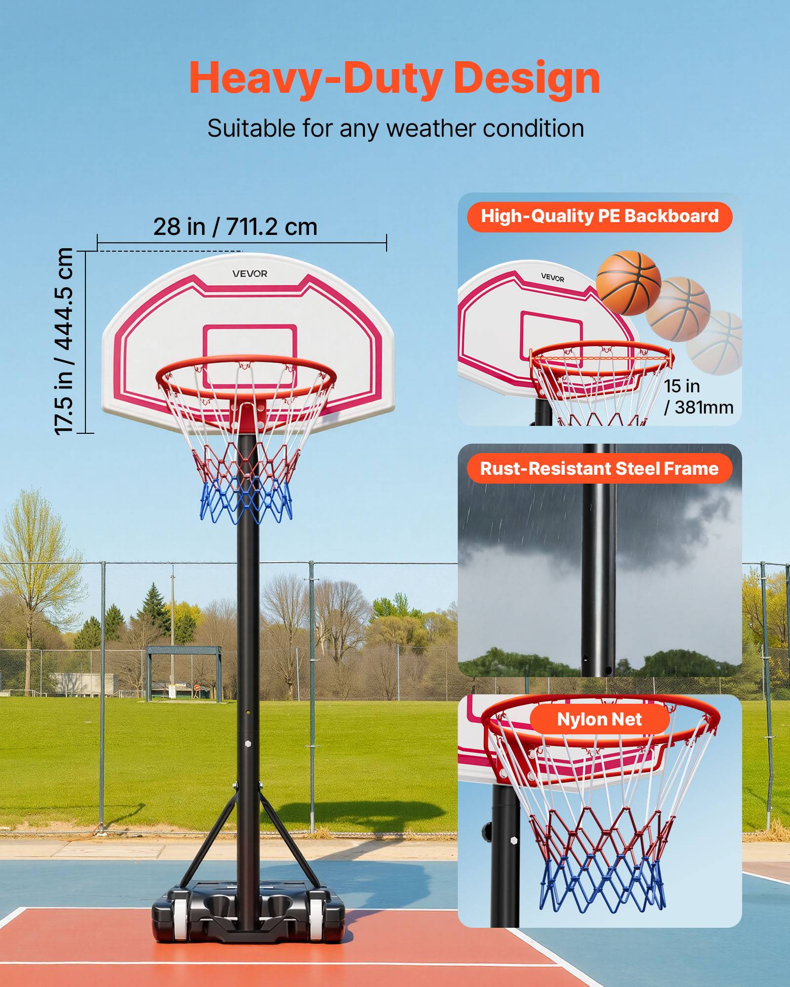 Vevor - VEVOR Panier de basket portable réglable 1,6–2,1 m, base remplissable - Image 7