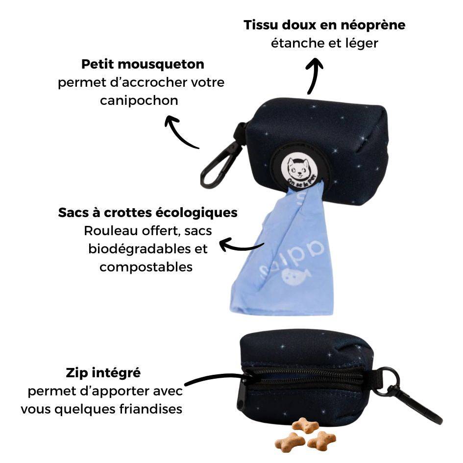 Distributeur de sacs à crottes (rouleau inclus) - Bleu Nuit – On se la Pet - Image 4