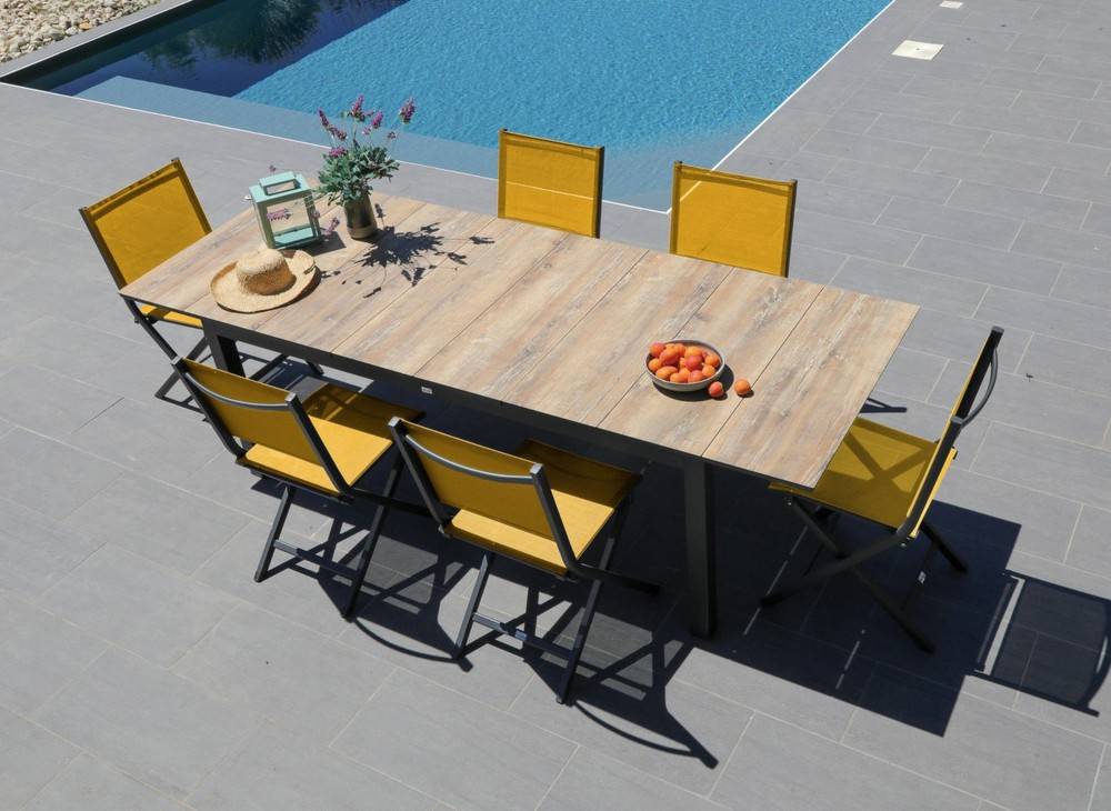 Proloisirs - Table de jardin rectangulaire extensible Tahaa plateau Fundermax® graphite/wood 180/240 cm PROLOISIRS - Image 2