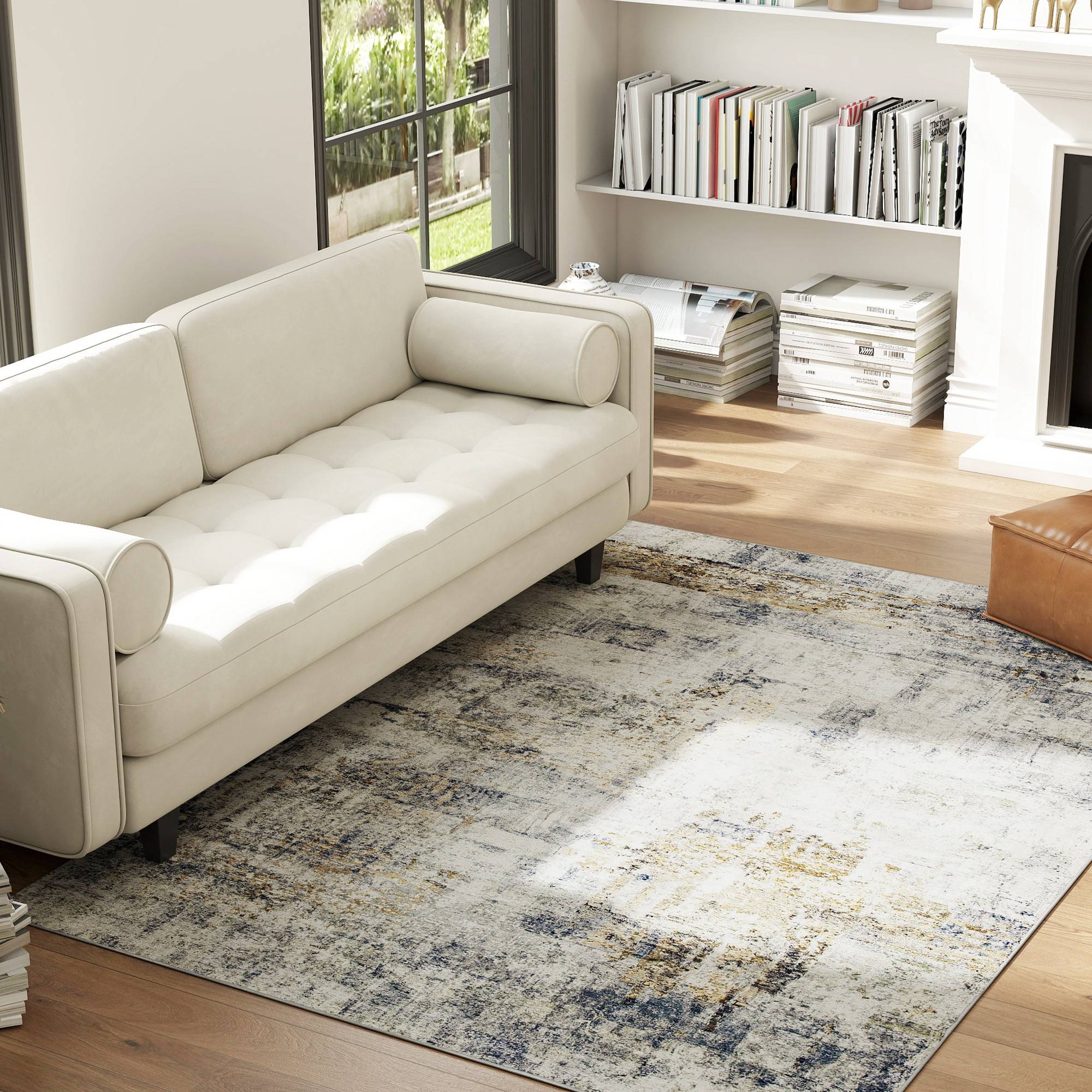 Sans Marque - Tapis salon polyester motif artistique moderne lavable gris - Image 4