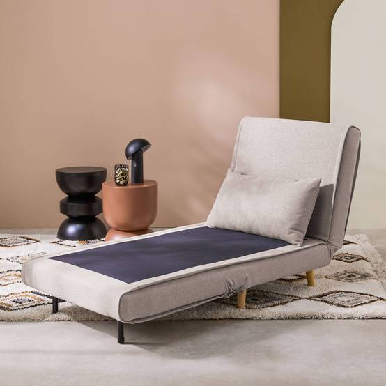 Chauffeuse convertible tissu piétement bois 1 place beige Guest | sweeek - Image 5