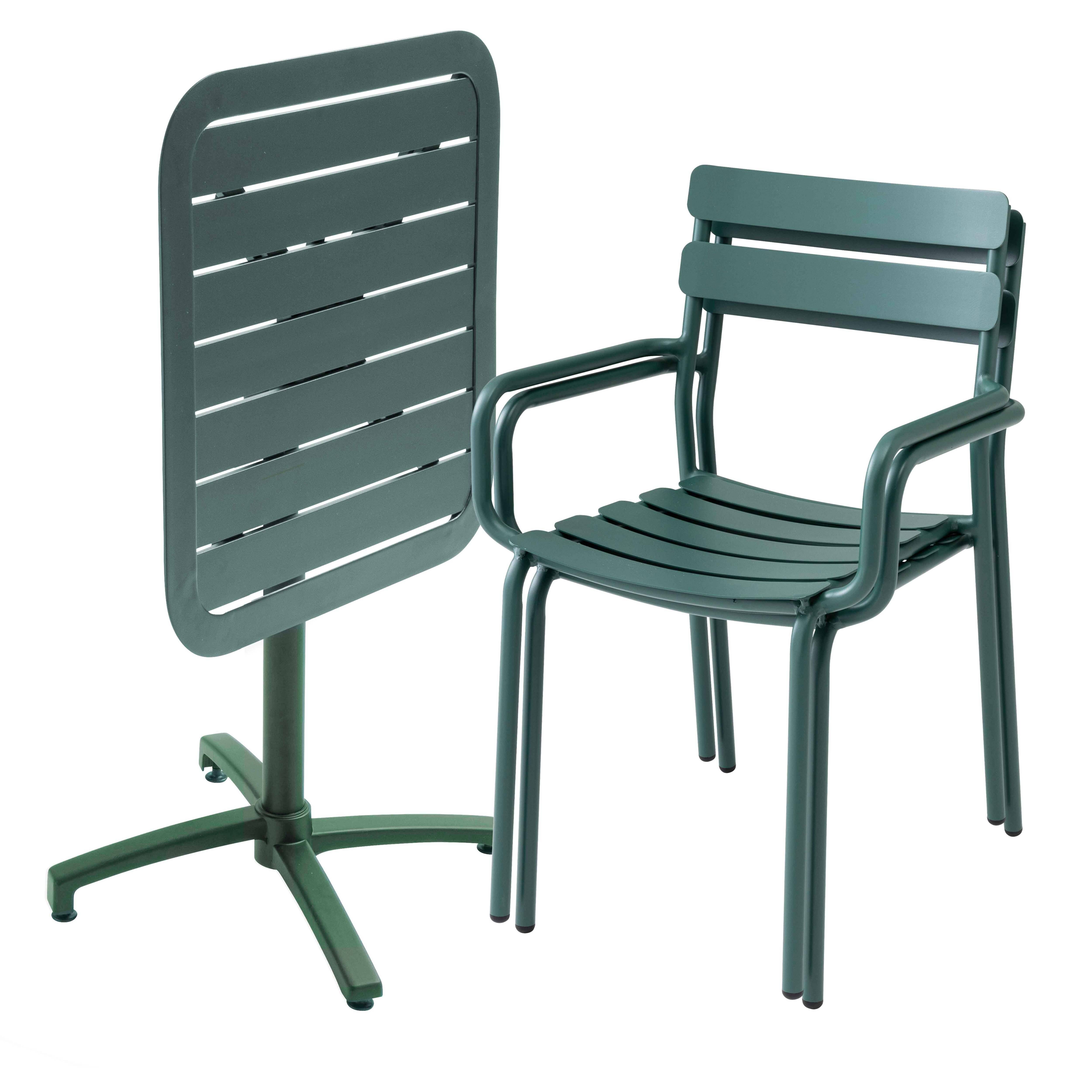 Oviala - Ensemble table inclinable de terrasse 70 x 70 cm et 2 fauteuils vert Almada - Oviala - Image 2
