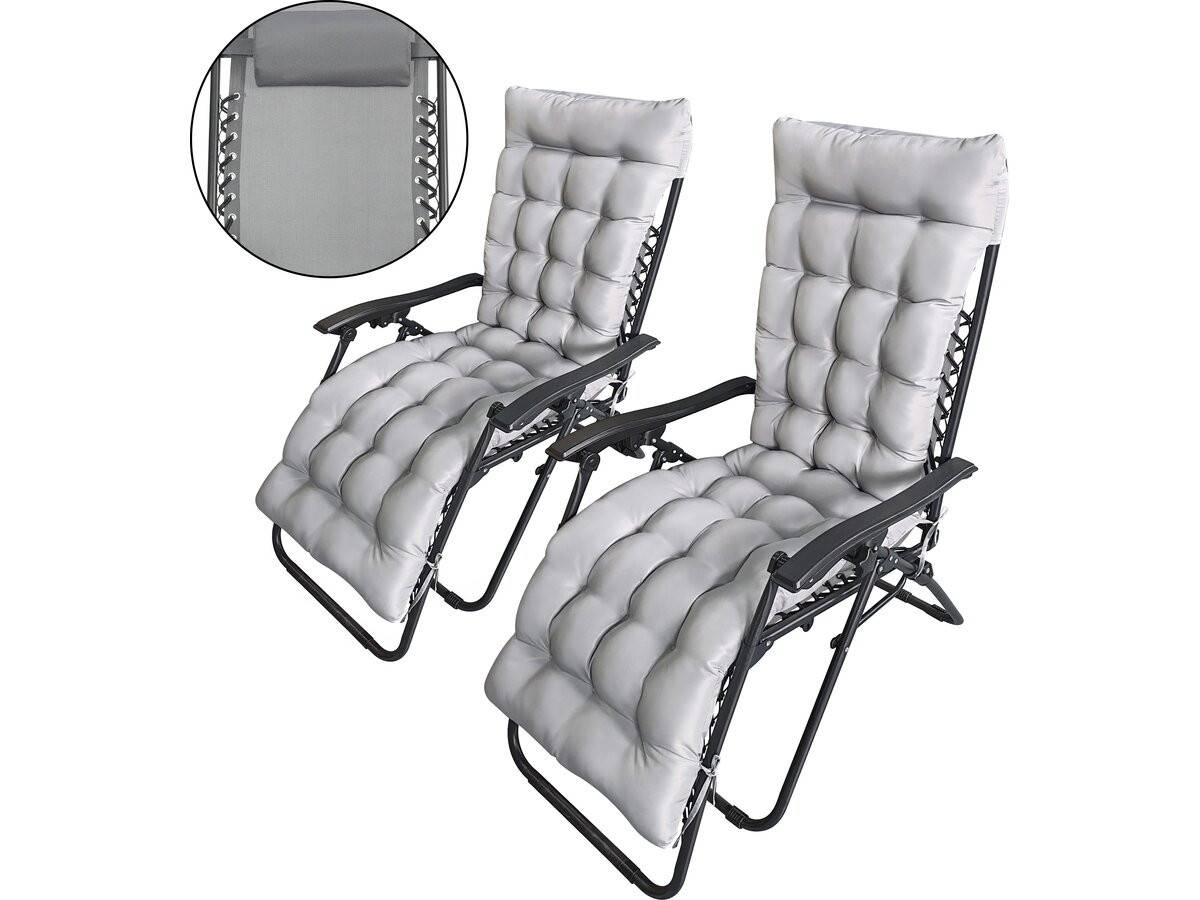 Habitat Et Jardin - Lot De 2 Fauteuils De Jardin Inclinable Zéro Gravité Avec Coussin Matelassé "sintra" - Gris -habitat Et Jardin - Image 1
