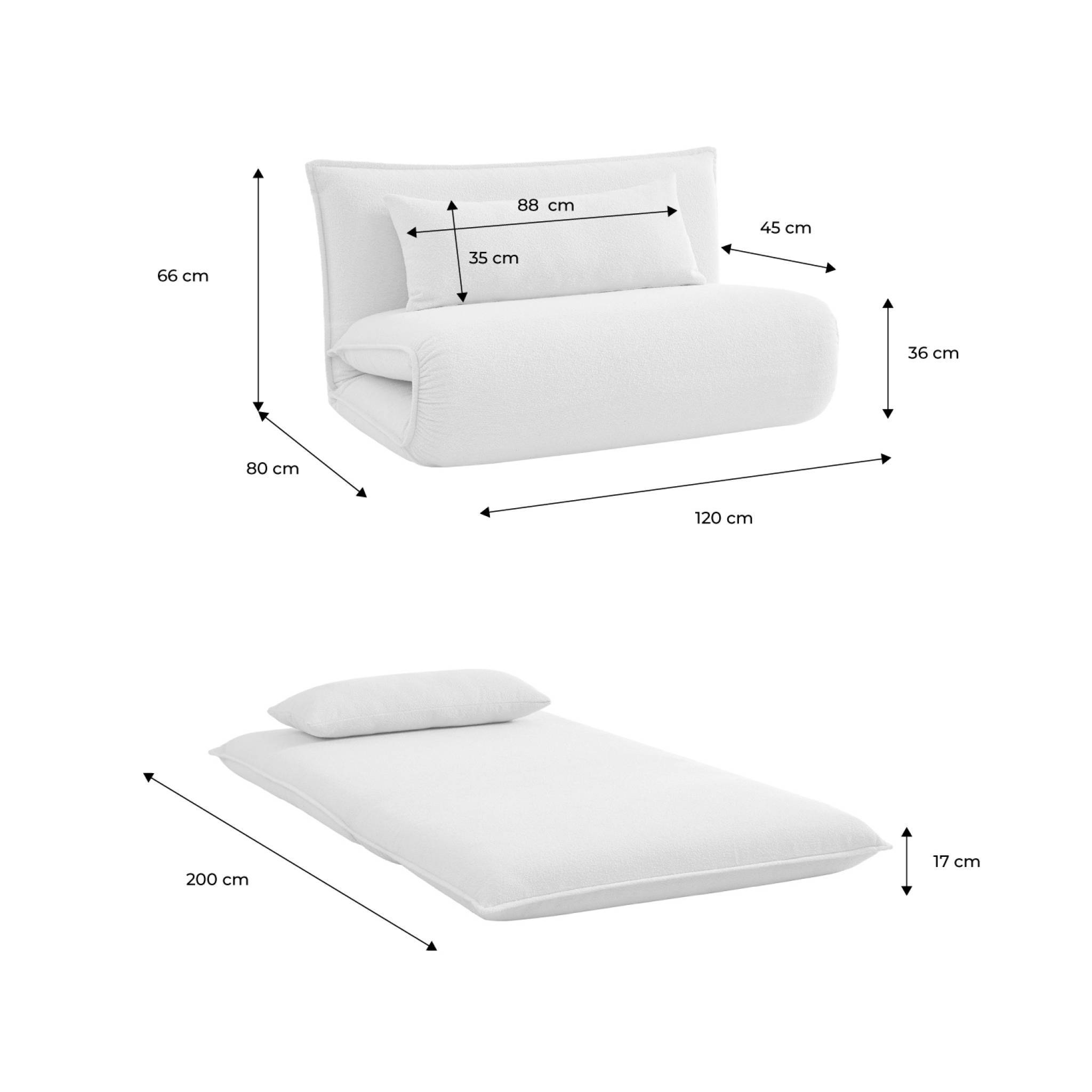 sweeek - Chauffeuse convertible 2 places en bouclette texturée blanc cassé L 120 x P 80 x  H 66 cm - Fleeep | sweeek - Image 3