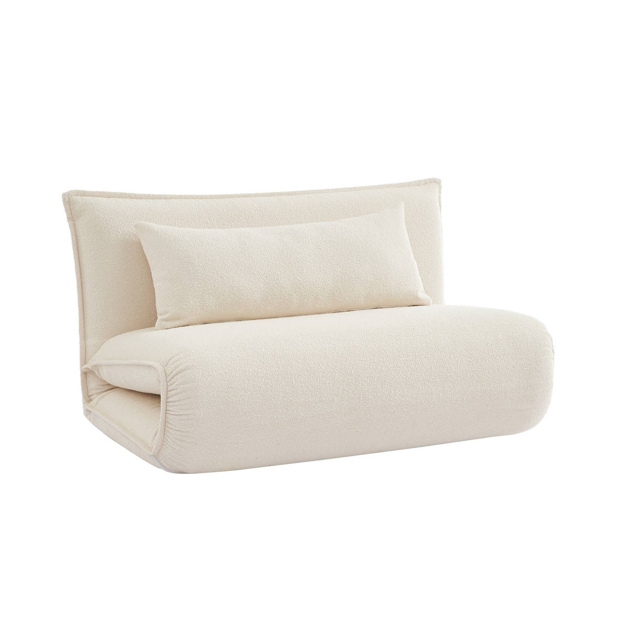 sweeek - Chauffeuse convertible 2 places en bouclette texturée blanc cassé L 120 x P 80 x H 66 cm - Fleeep | sweeek - Image 2