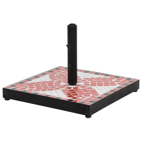Socle de Parasol Carré 12 kg en Céramique et Fer Mosaïque Terre Cuite et Blanc – ComfortXL Outdoor Living - Image 1