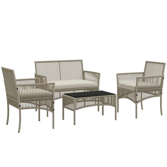 ComfortXL - Salon de jardin 4 places en résine tressée pour terrasse avec coussins kaki noir - ComfortXL Outdoor Living - Image 1