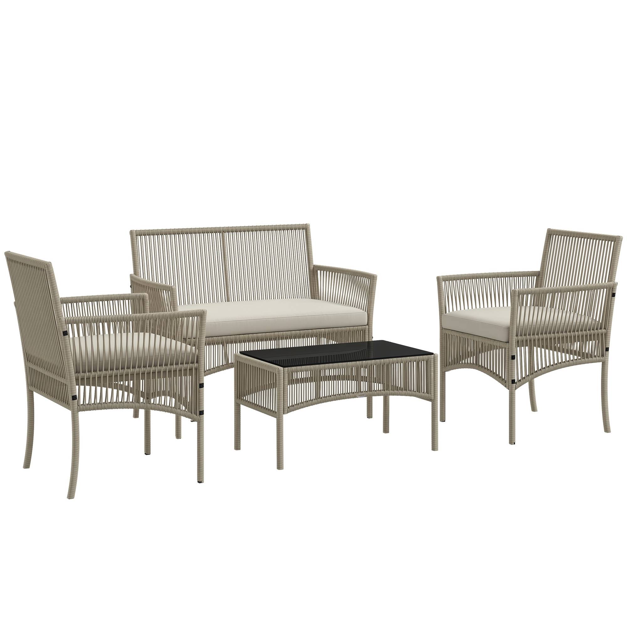 ComfortXL - Salon de jardin 4 places en résine tressée pour terrasse avec coussins kaki noir - ComfortXL Outdoor Living
