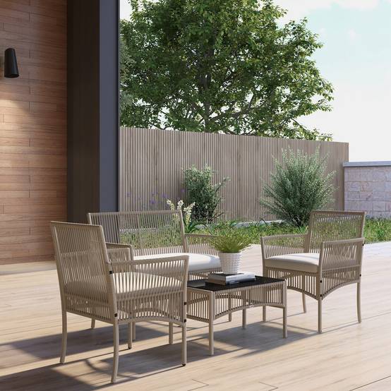 ComfortXL - Salon de jardin 4 places en résine tressée pour terrasse avec coussins kaki noir - ComfortXL Outdoor Living - Image 4