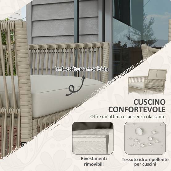 ComfortXL - Salon de jardin 4 places en résine tressée pour terrasse avec coussins kaki noir - ComfortXL Outdoor Living - Image 6