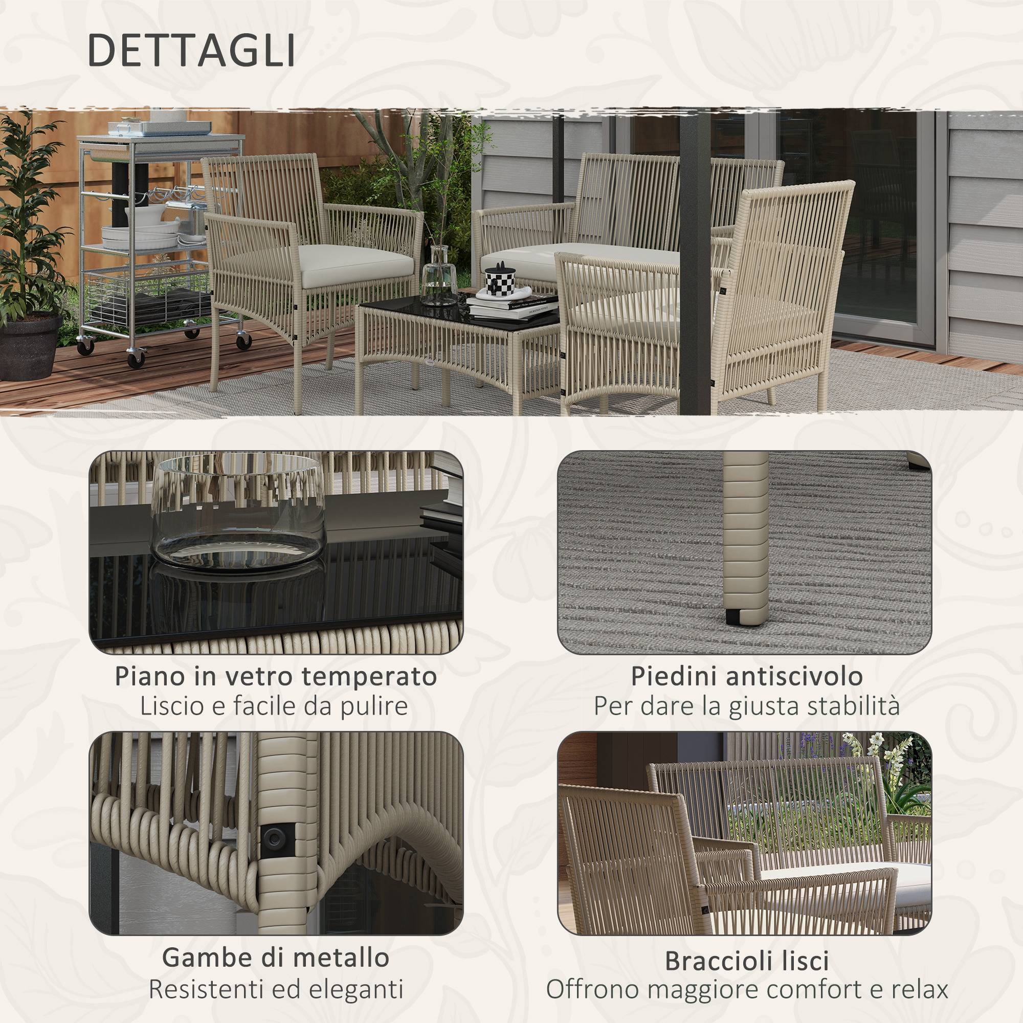ComfortXL - Salon de jardin 4 places en résine tressée pour terrasse avec coussins kaki noir - ComfortXL Outdoor Living - Image 8