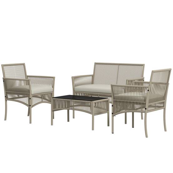 ComfortXL - Salon de jardin 4 places en résine tressée pour terrasse avec coussins kaki noir - ComfortXL Outdoor Living - Image 2