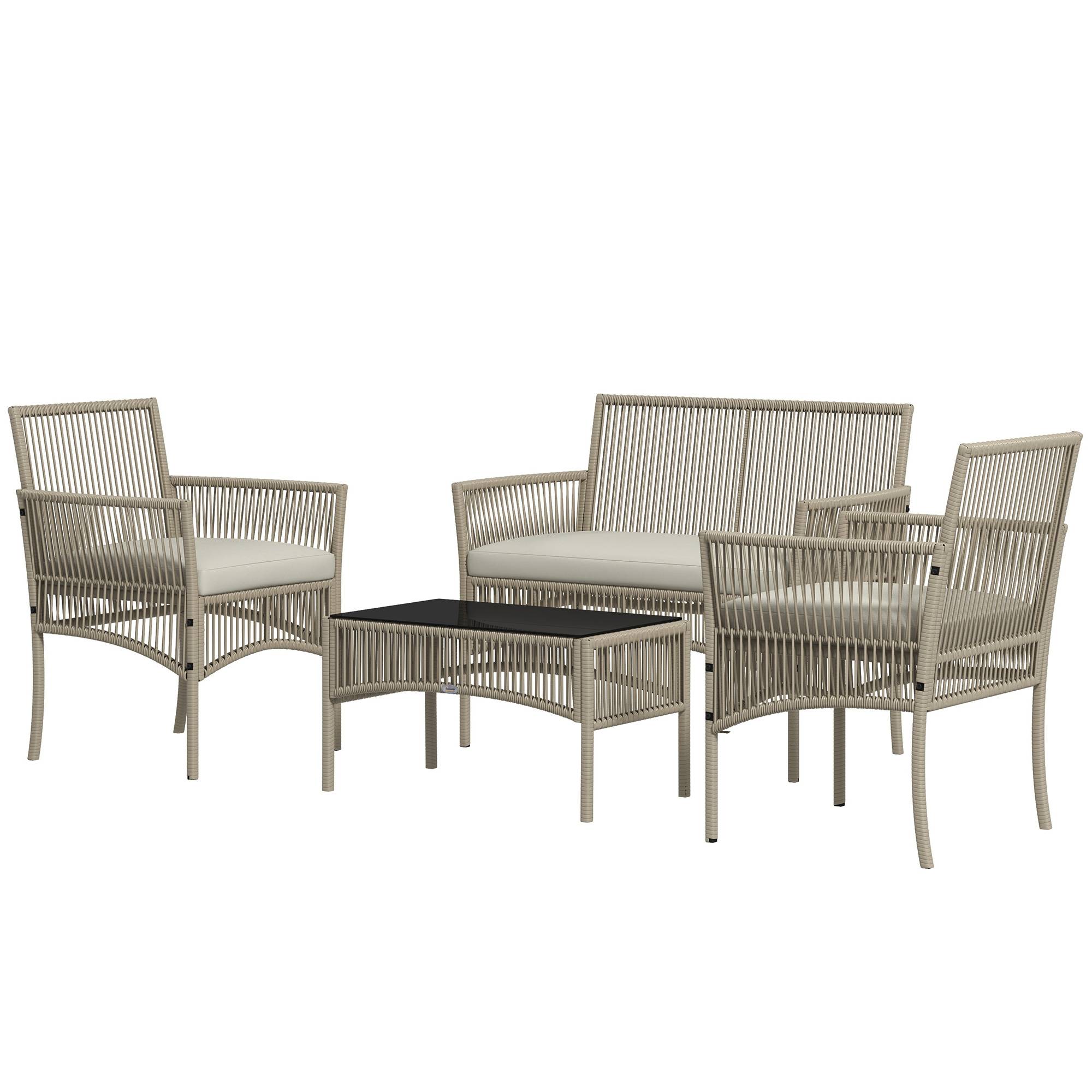 ComfortXL - Salon de jardin 4 places en résine tressée pour terrasse avec coussins kaki noir - ComfortXL Outdoor Living - Image 2