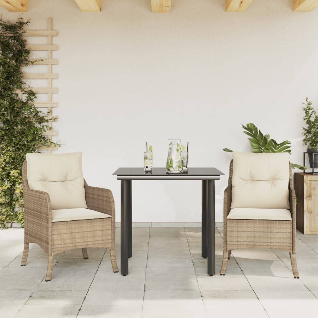 ComfortXL - Salon de jardin 2 personnes résine tressée table verre et 2 fauteuils beige – ComfortXL Outdoor Living - Image 1