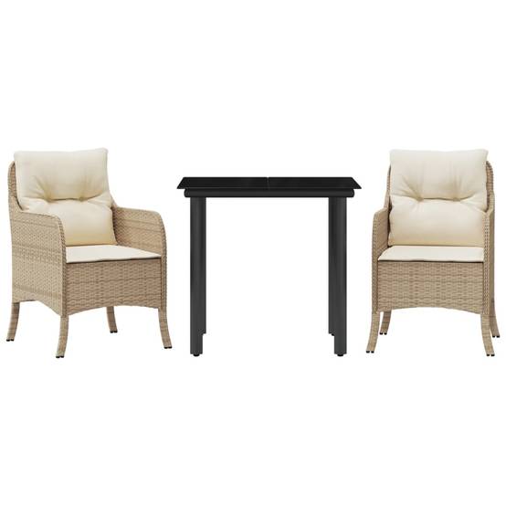ComfortXL - Salon de jardin 2 personnes résine tressée table verre et 2 fauteuils beige – ComfortXL Outdoor Living - Image 2