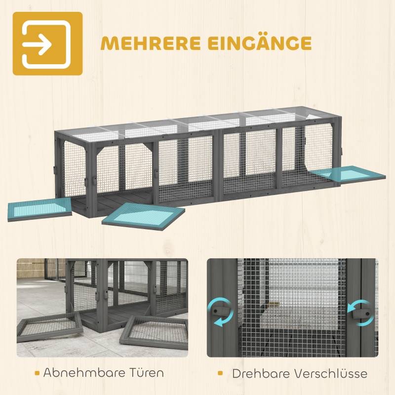 ComfortXL - Tunnel pour chat extérieur bois sapin modulable 3 portes 151x38x40cm gris - ComfortXL Outdoor Living - Image 6