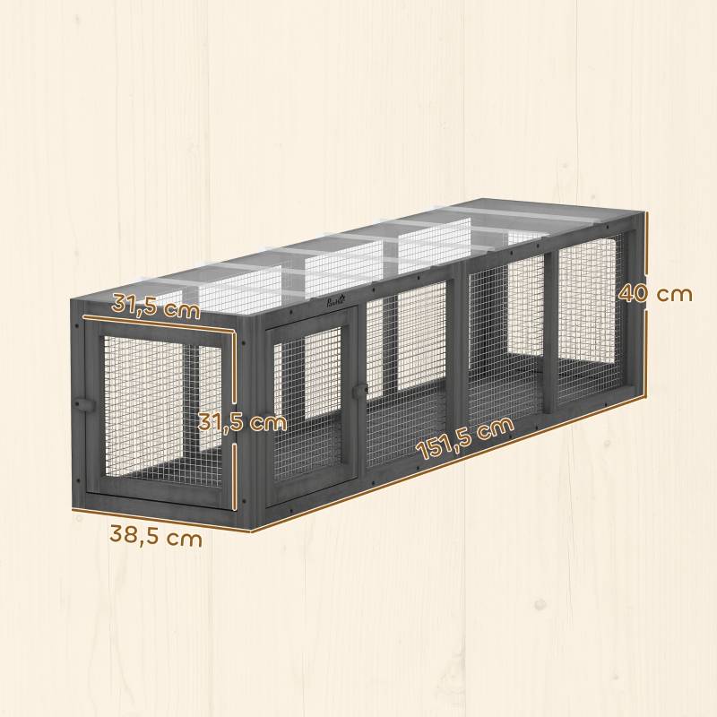 ComfortXL - Tunnel pour chat extérieur bois sapin modulable 3 portes 151x38x40cm gris - ComfortXL Outdoor Living - Image 3