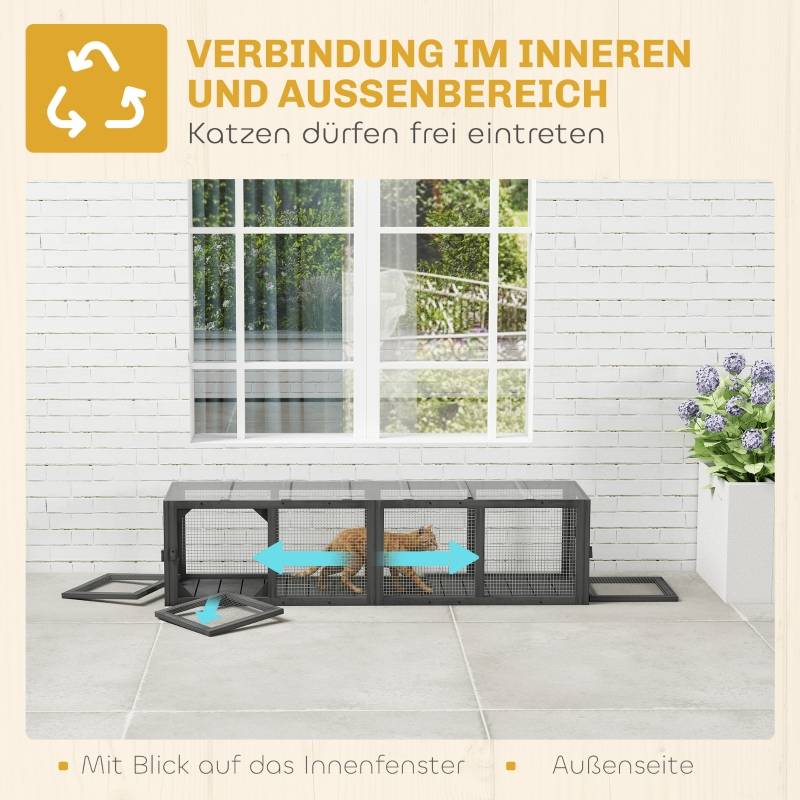 ComfortXL - Tunnel pour chat extérieur bois sapin modulable 3 portes 151x38x40cm gris - ComfortXL Outdoor Living - Image 4