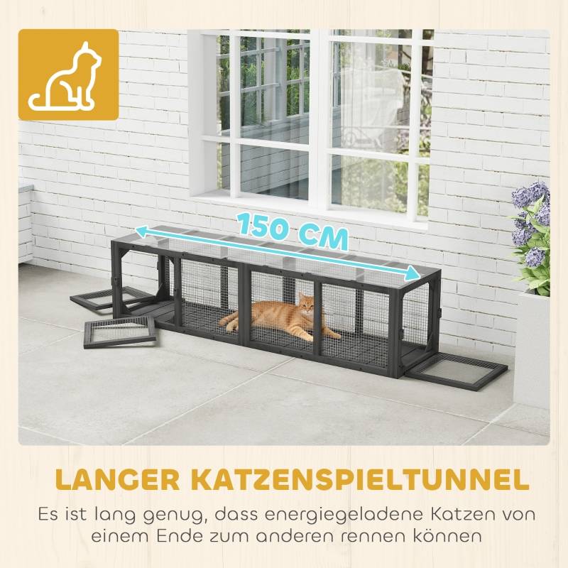 ComfortXL - Tunnel pour chat extérieur bois sapin modulable 3 portes 151x38x40cm gris - ComfortXL Outdoor Living - Image 7