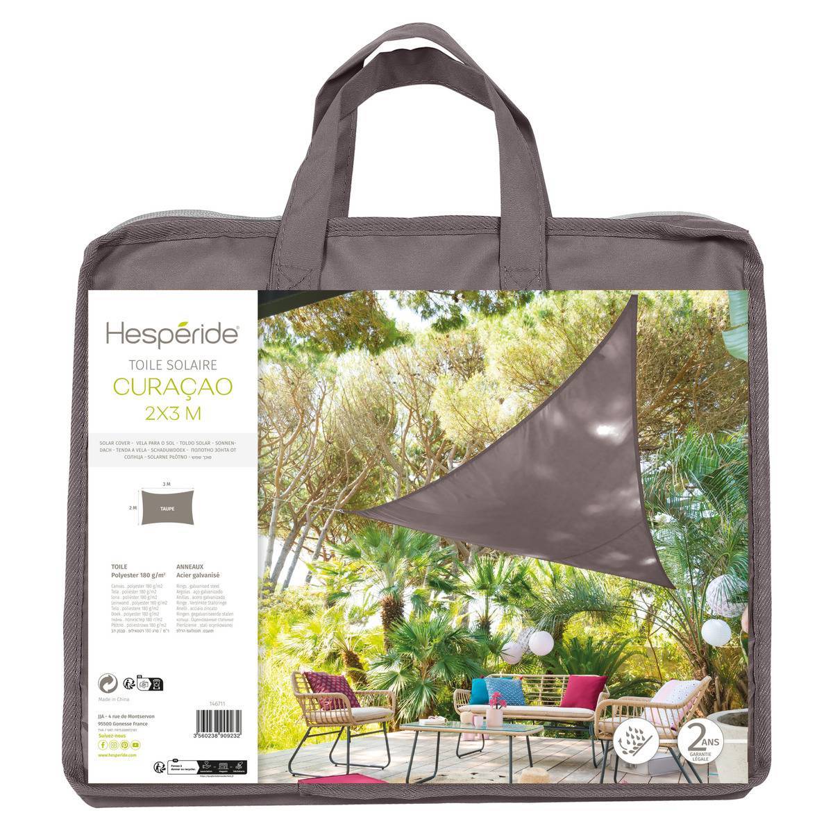 Hesperide - Voile d'ombrage rectangulaire "Curacao" taupe 3x2m en polyester Hespéride - Image 2