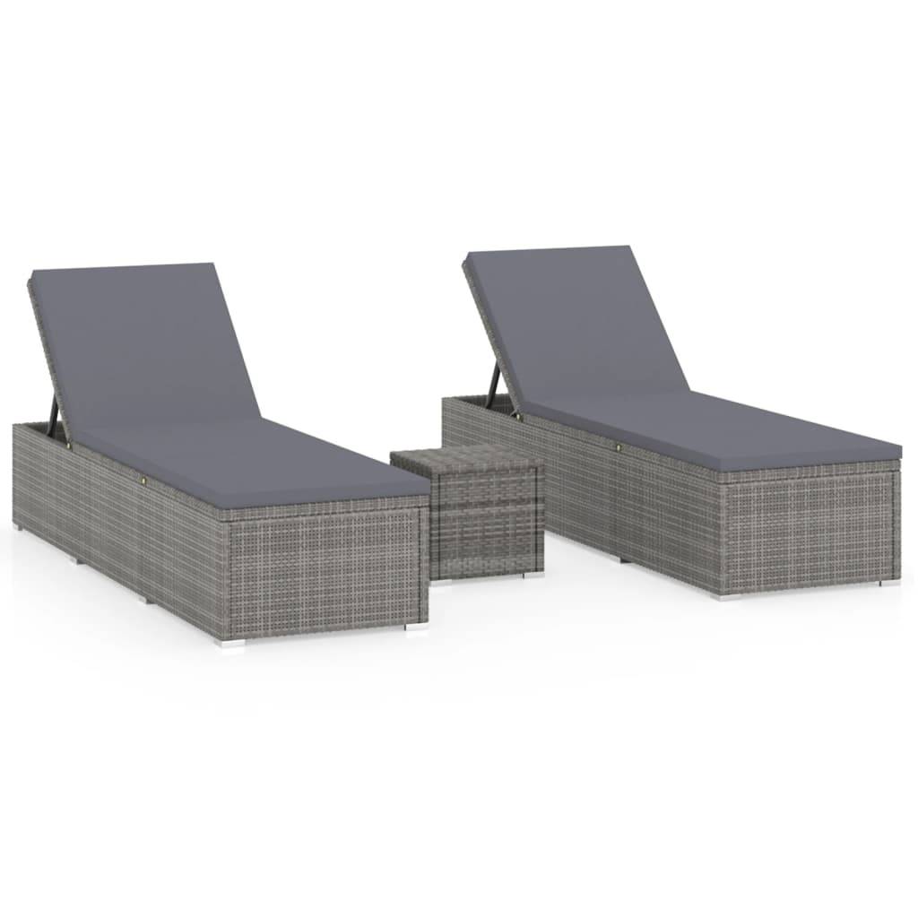 Helloshop26 - Chaises longues transat de jardin table à thé 3 pièces résine tressée gris - Image 1