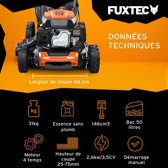 FUXTEC - Tondeuse thermique autotractée 46 cm 146 cm³ bac 50 L – FUXTEC FX-RM4646 - Image 3