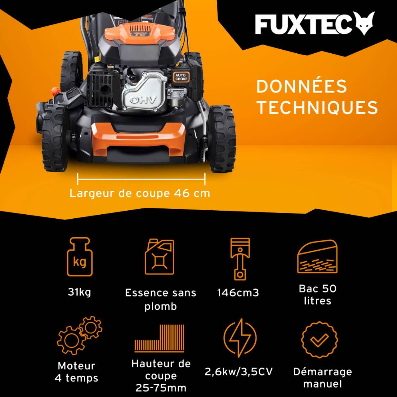 FUXTEC - Tondeuse thermique autotractée 46 cm 146 cm³ bac 50 L – FUXTEC FX-RM4646 - Image 3