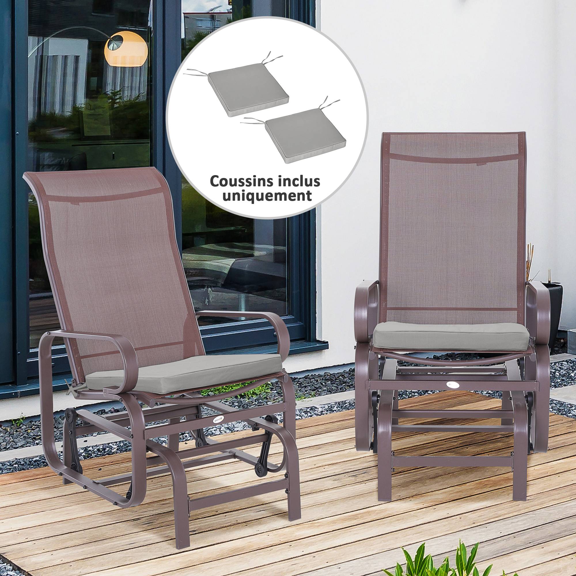 Maison Chic - Lot de 2 Coussins de Chaise Fauteuil de Jardin Coussins d'assise déhoussables Rembourrage 5 cm Polyester Gris clair - Image 4