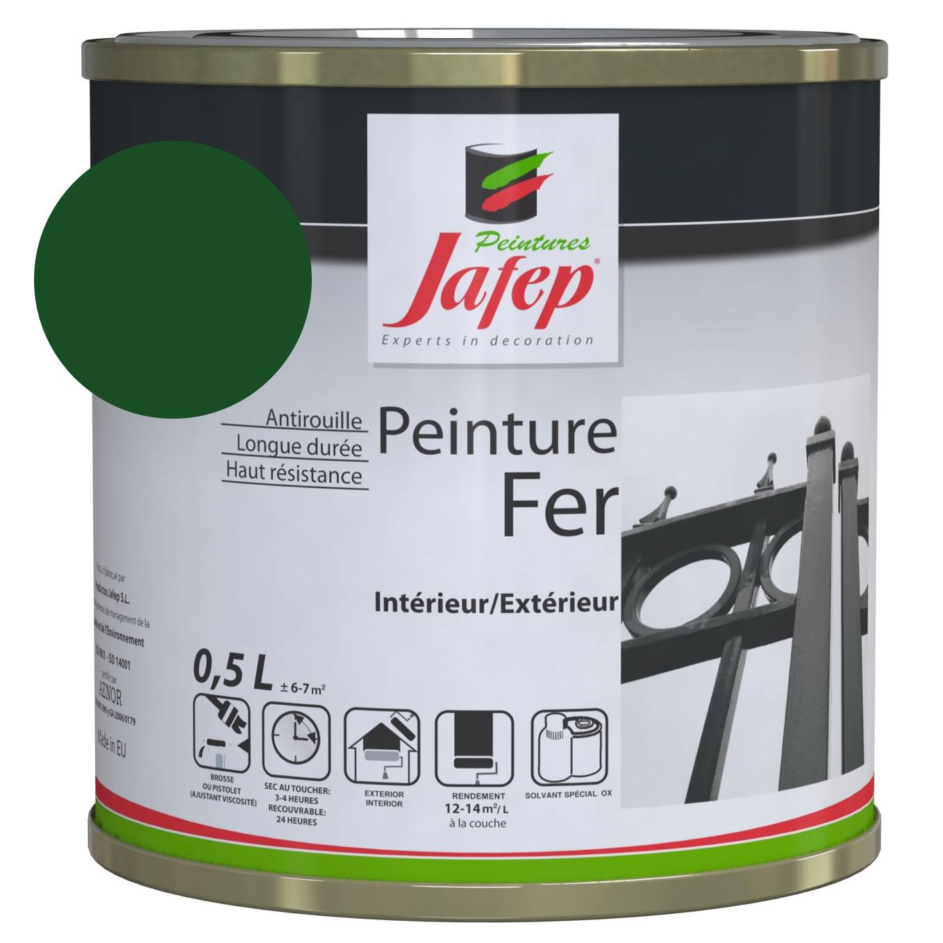 Peinture fer antirouille vert anglais Jafep - 0,5 L - Image 1