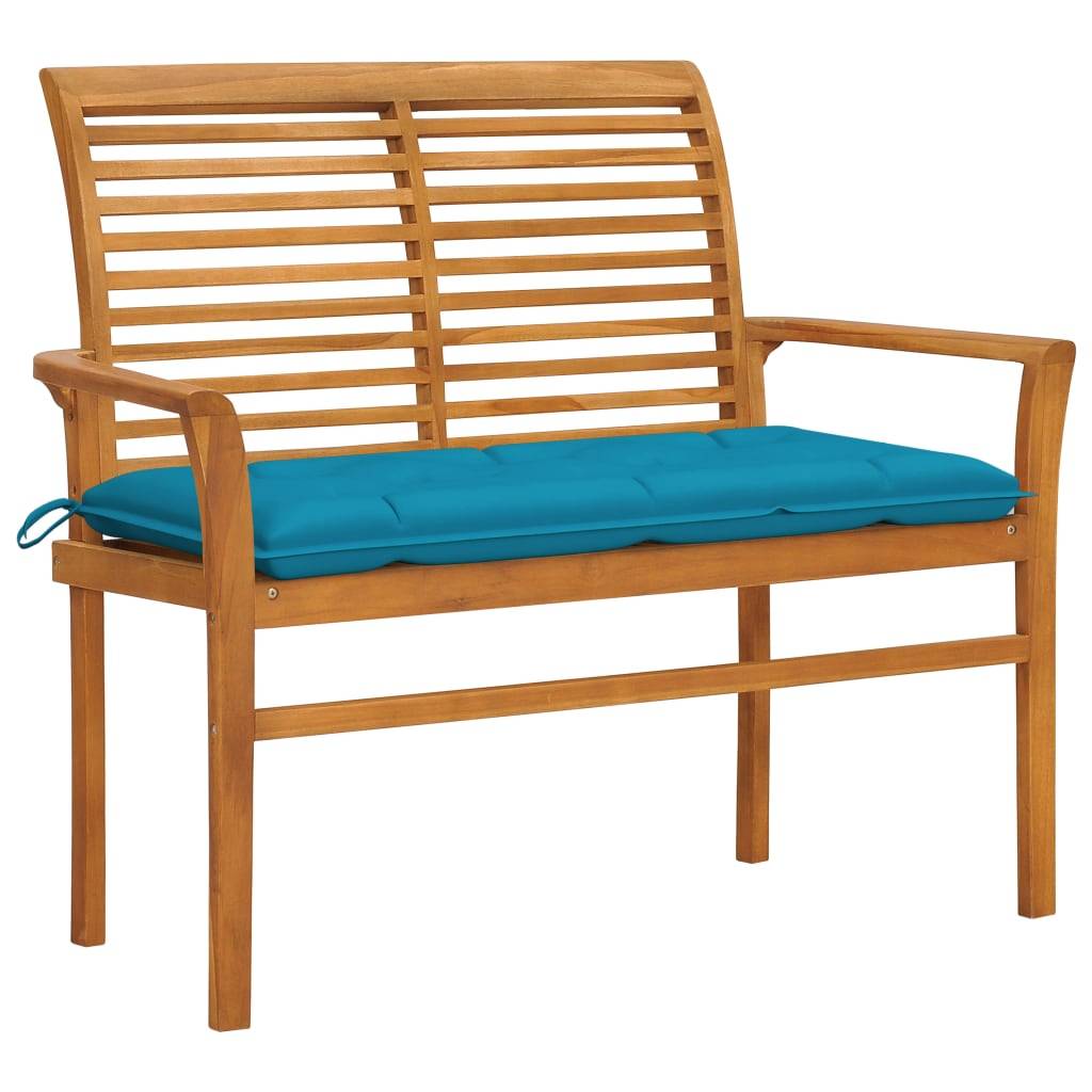 Helloshop26 - Banc de jardin meuble de patio d'extérieur terrasse avec coussin 112 x 55 x 94 cm bleu clair 112 cm bois de teck - Image 1