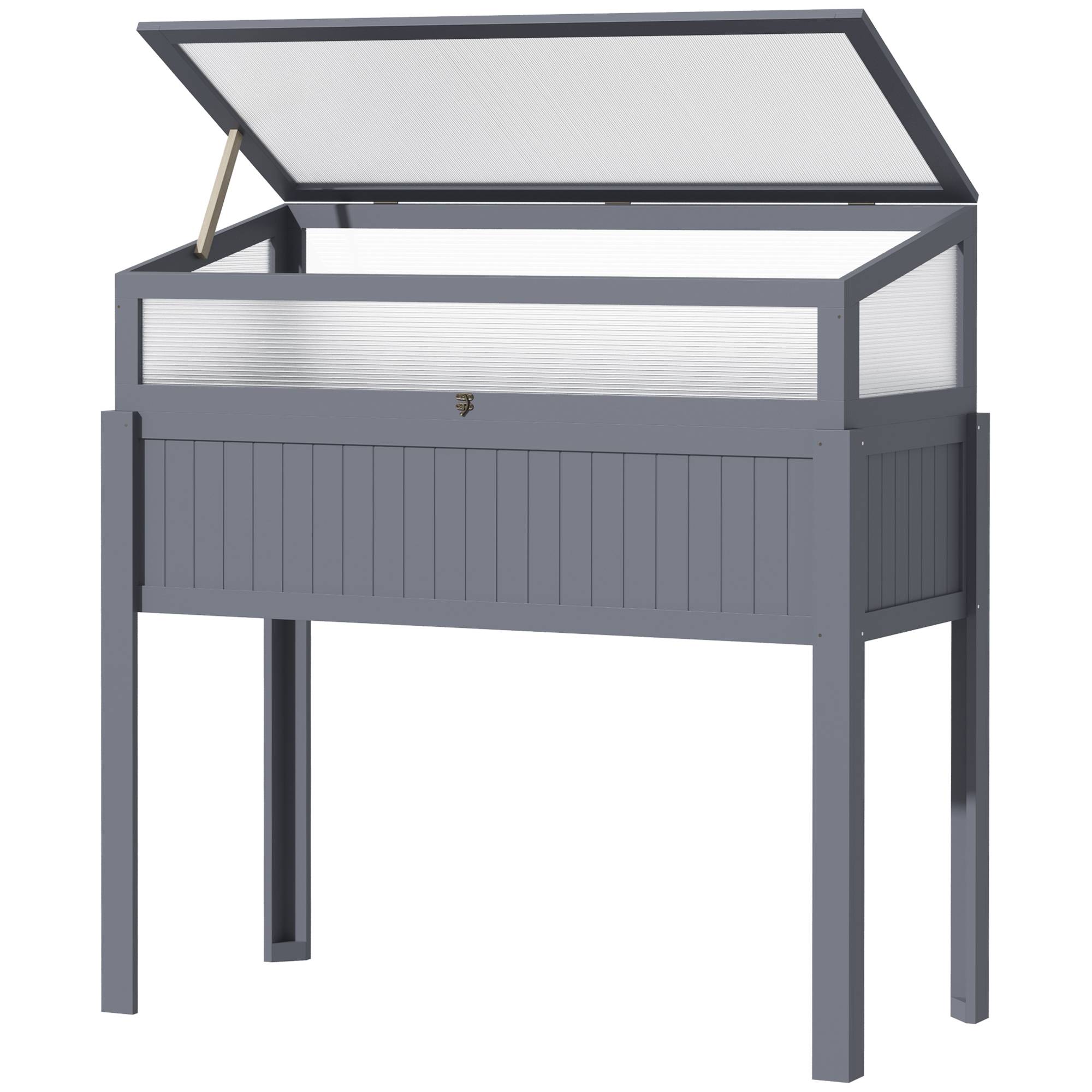 Jardinière bois avec serre 2-en-1, polycarbonate, gris, 120x54x112/122 cm - Image 2