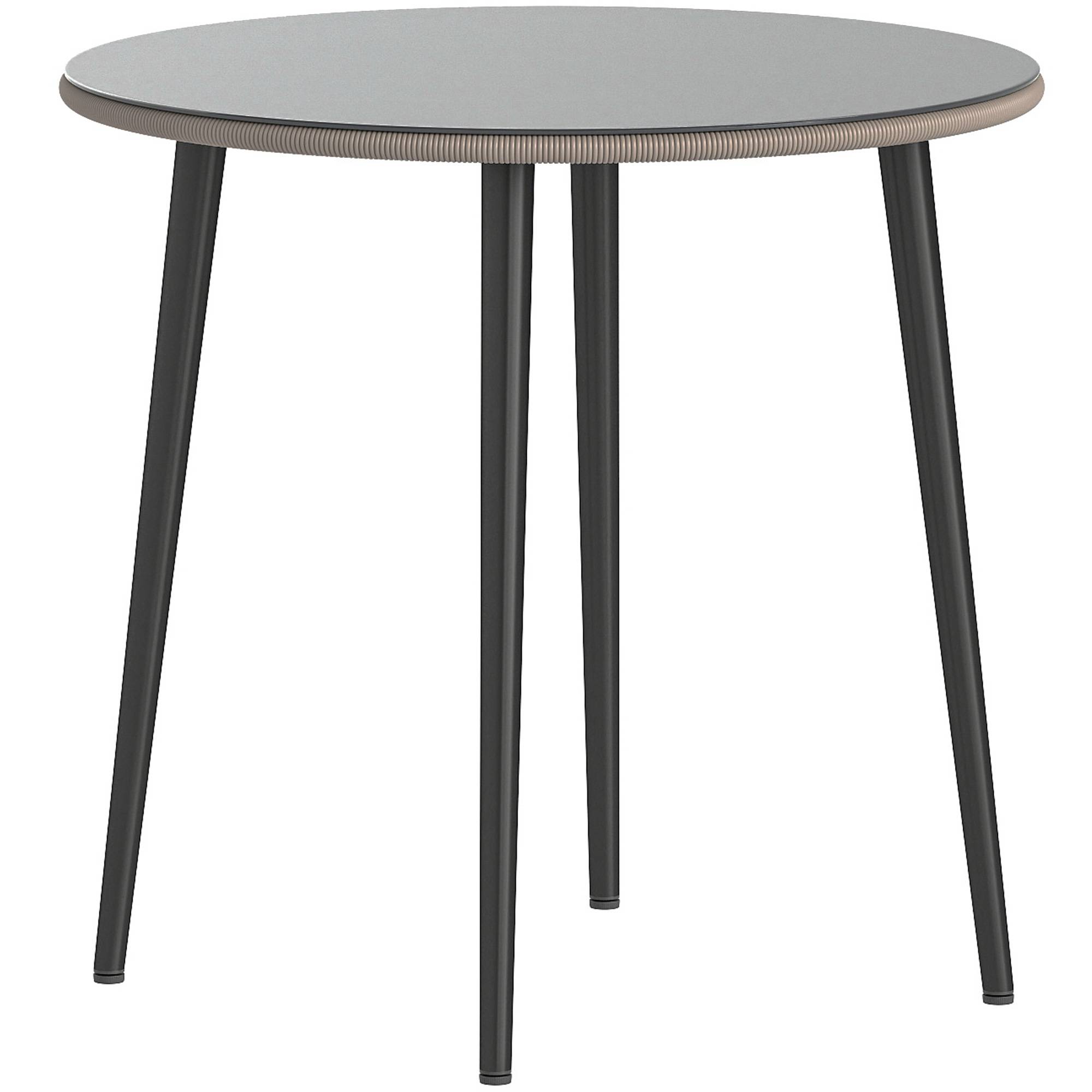 Table de buffet de jardin en acier avec structure en acier, bordure en rotin PE, pieds réglables, 4 couverts, 80 x 80 x 74 cm, grise - Image 2