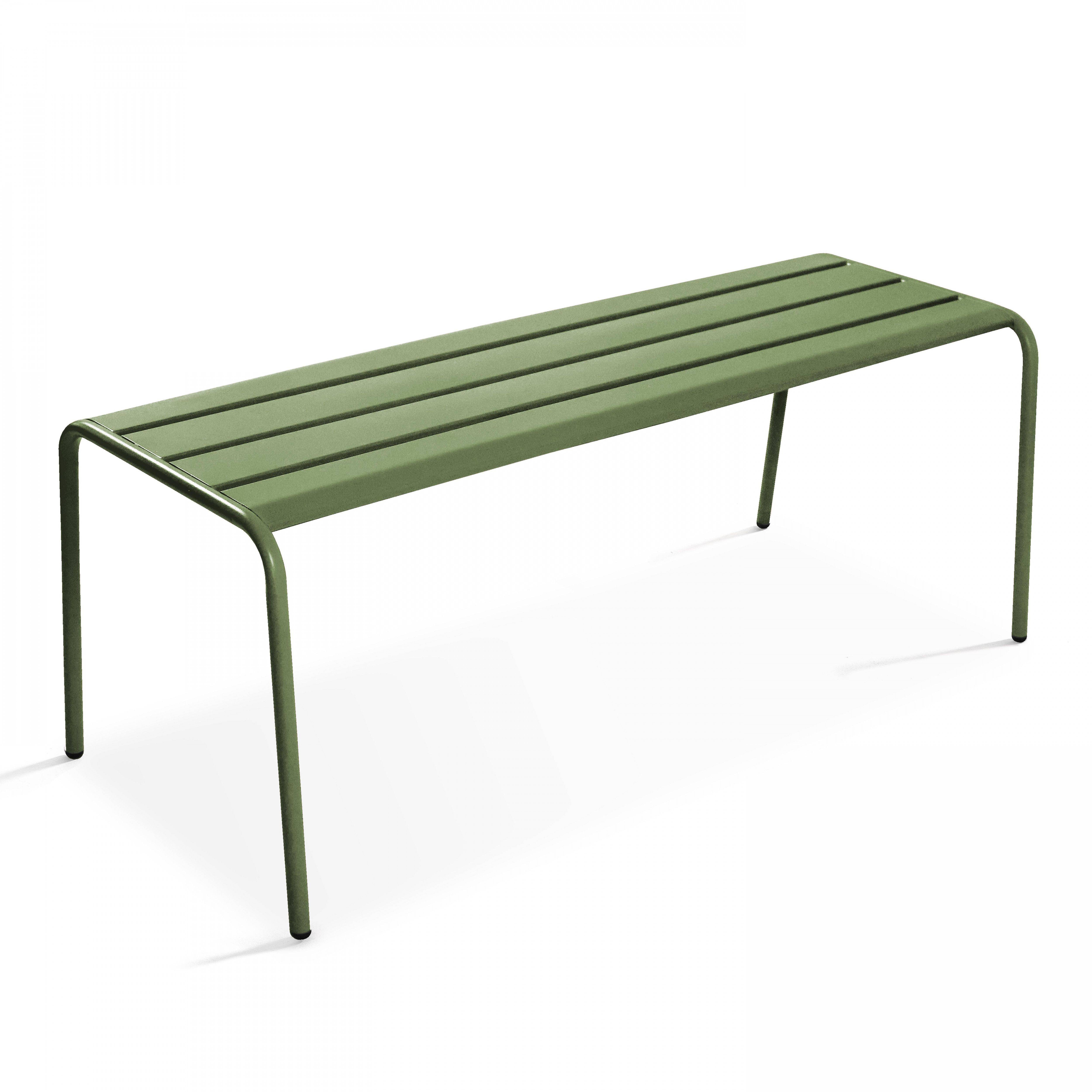 Oviala - Ensemble table de jardin carrée et 4 bancs en métal vert cactus Palavas - Oviala - Image 6