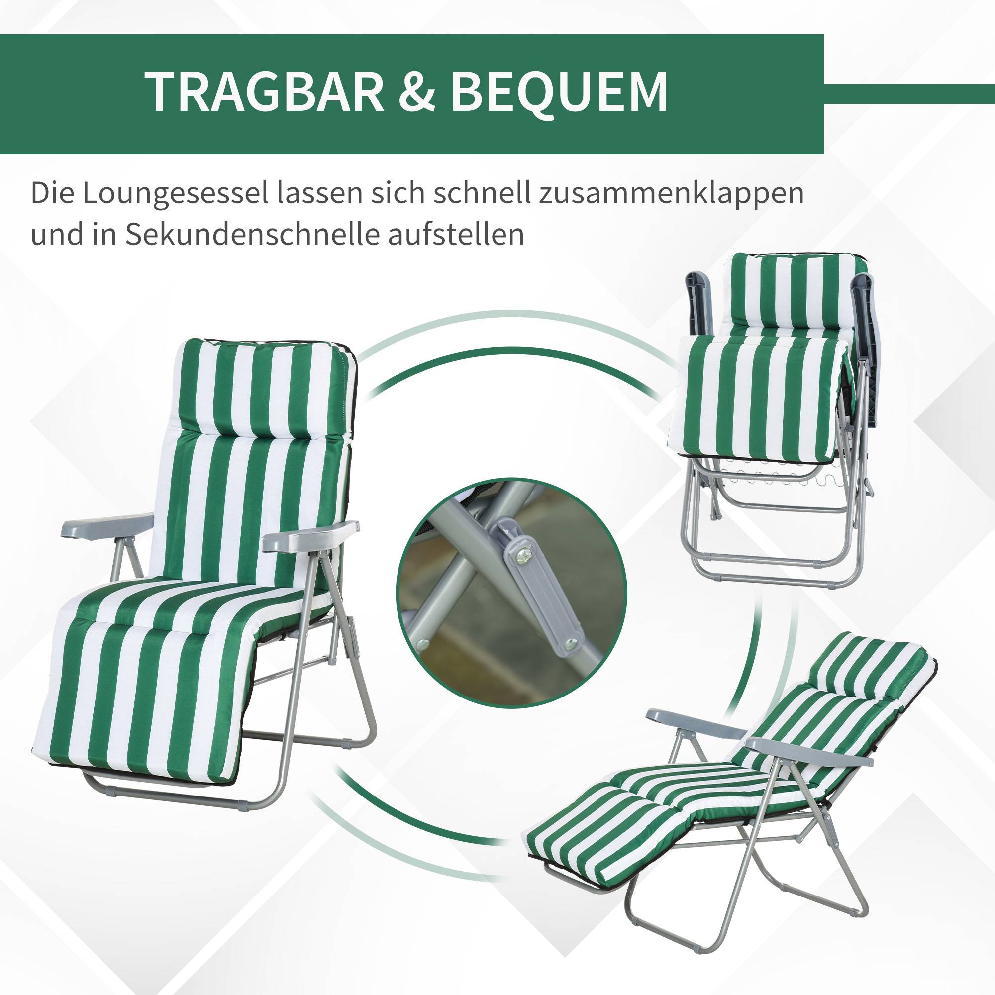 Lot 2 chaises longues jardin pliables coussins acier vert blanc 102 cm confort - Image 8