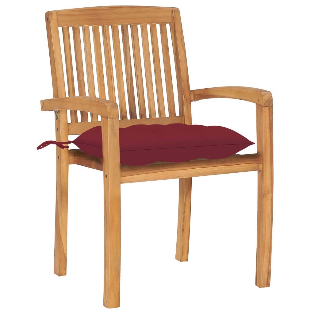 PANGIVO - Chaises de jardin teck et tissu rouge bordeaux 60 x 57.5 x 90 cm - PANGIVO - Image 3