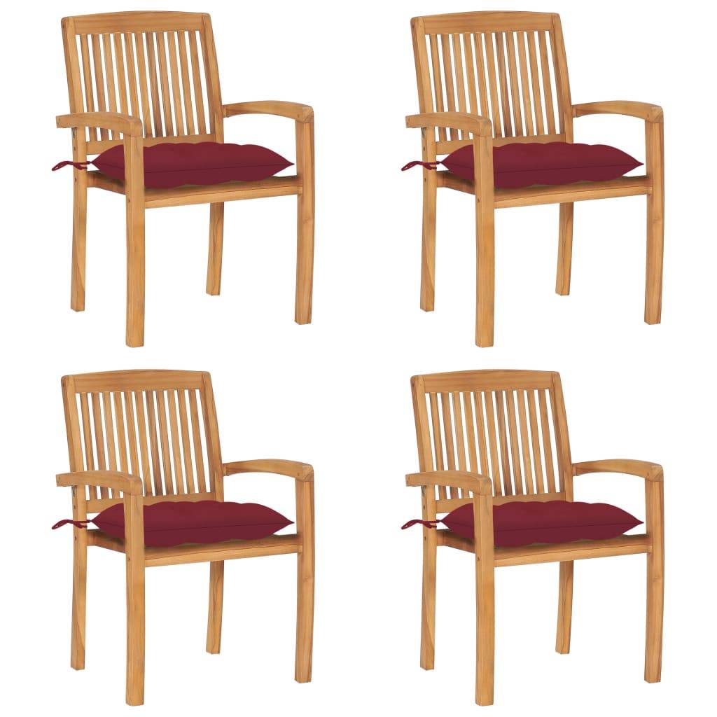 PANGIVO - Chaises de jardin teck et tissu rouge bordeaux 60 x 57.5 x 90 cm - PANGIVO - Image 1