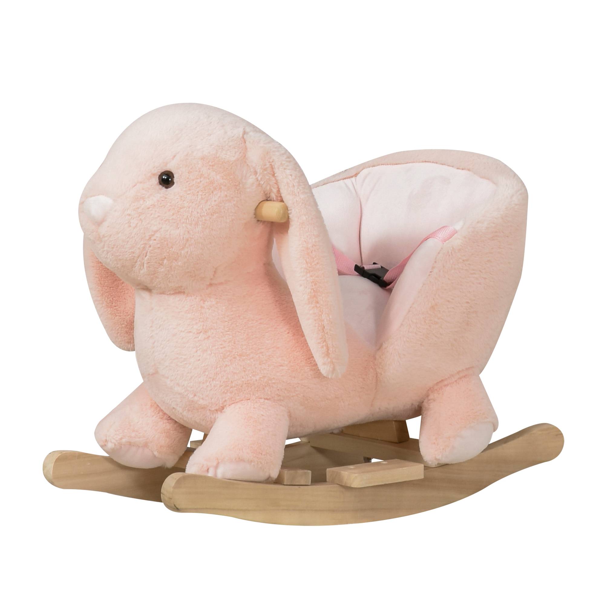 Cheval à Bascule Jouet à Bascule Lapin pour Enfants 18-36 Mois Fauteuil intégré Ceinture de sécurité Fonction sonore clapissement Rose - Image 2